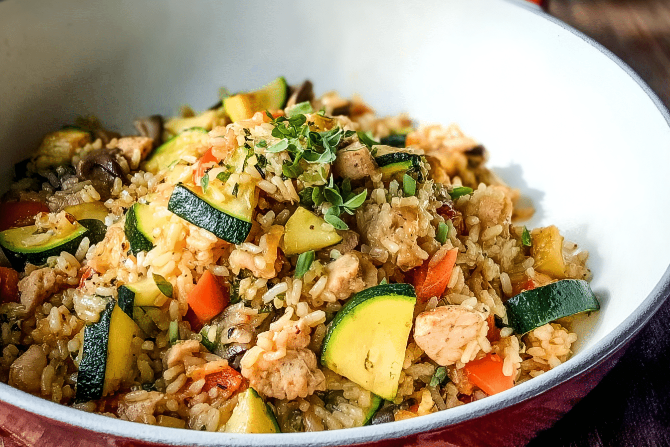 Ground Chicken Zucchini Rice Skillet