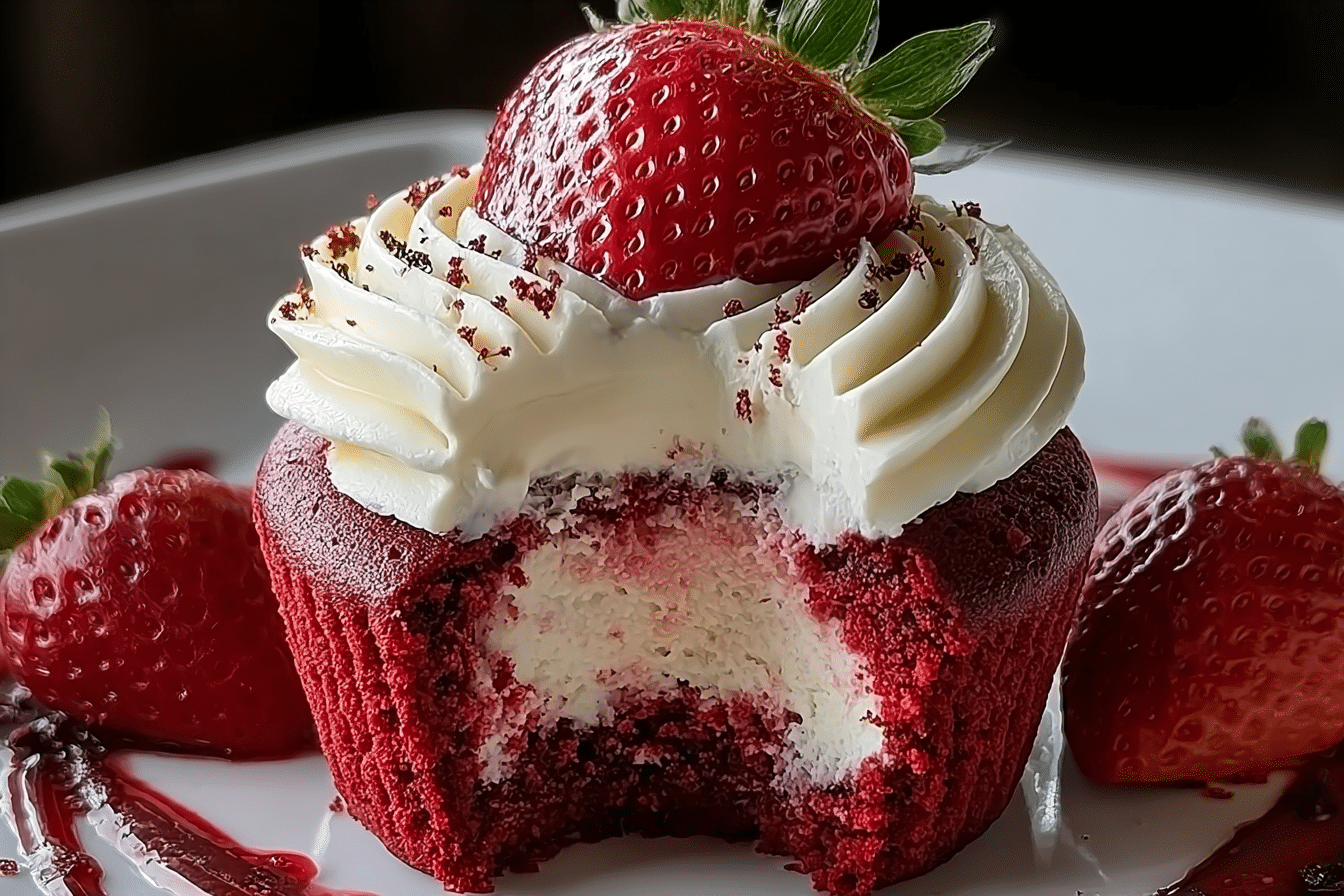 Strawberry Cheesecake Velvet Cupcakes