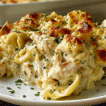 Dump-and-Bake Creamy Chicken Alfredo Tortellini Casserole