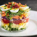Layered Vegetable Salad with Egg & Cheese
