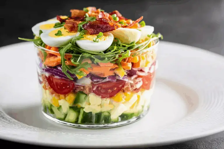 Layered Vegetable Salad with Egg & Cheese