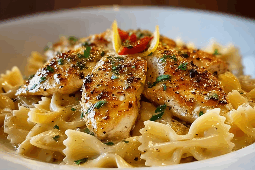 Lemon Garlic Chicken with Creamy Bowtie Pasta
