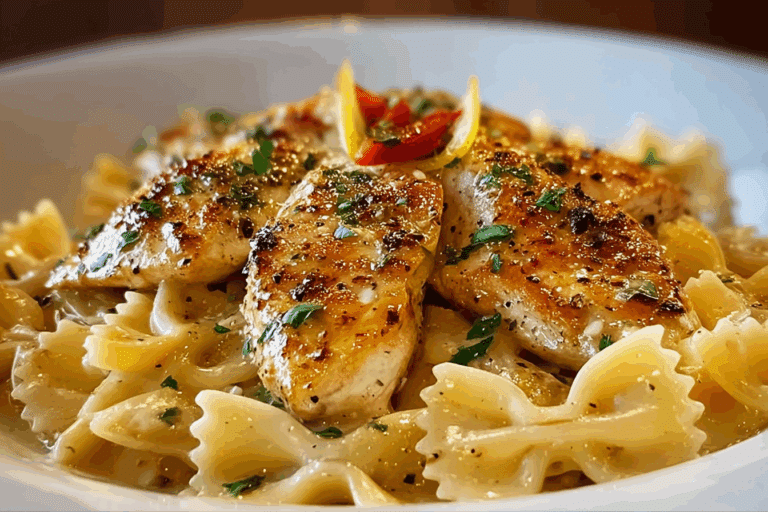Lemon Garlic Chicken with Creamy Bowtie Pasta