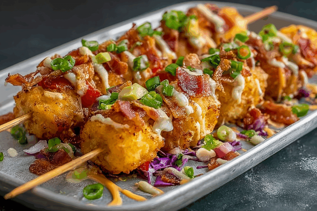Loaded Tater Tot Skewers