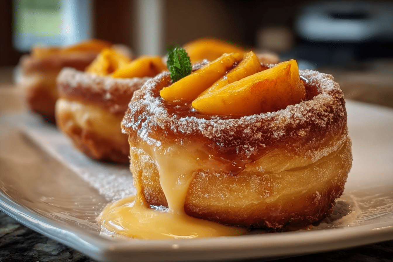 Peach Cobbler Cheesecake-Stuffed Donuts