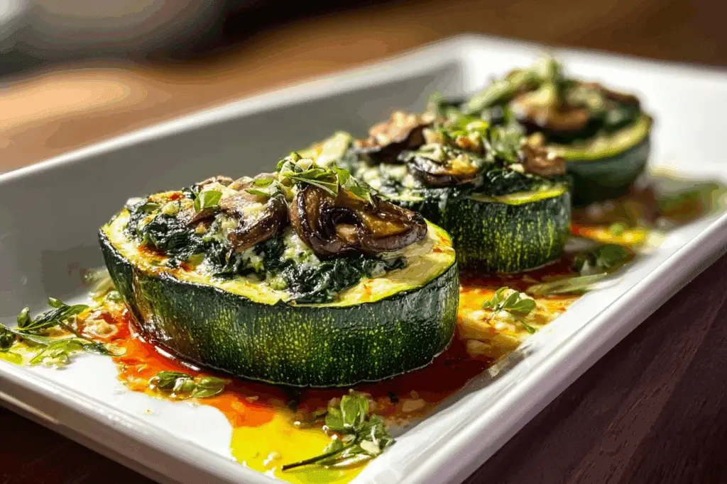 Spinach, Mushroom, and Ricotta Stuffed Zucchini