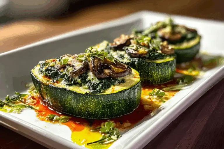 Spinach, Mushroom, and Ricotta Stuffed Zucchini
