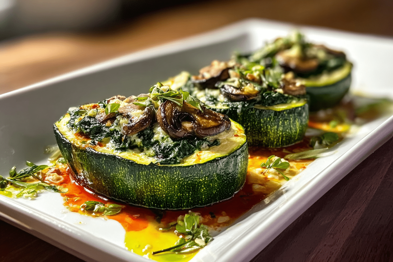 Spinach, Mushroom, and Ricotta Stuffed Zucchini