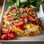 Tomato Cheddar Chicken and Rice Bake