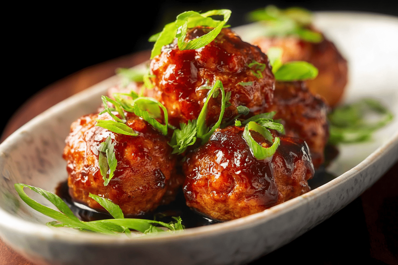 Asian Chicken Meatballs with Spicy Soy-Ginger Sauce