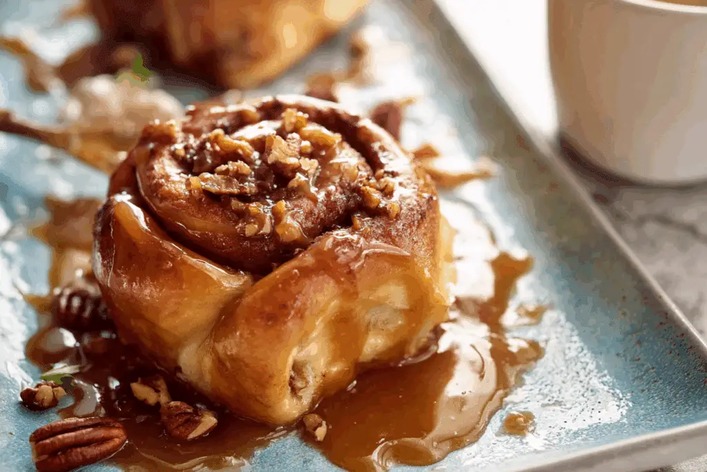 Gooey Cinnamon Rolls with Caramel Pecan Sauce