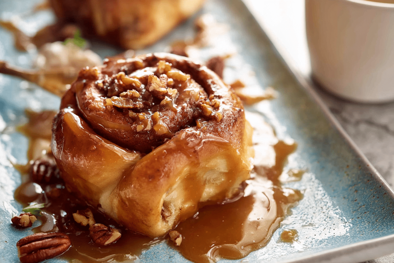 Gooey Cinnamon Rolls with Caramel Pecan Sauce