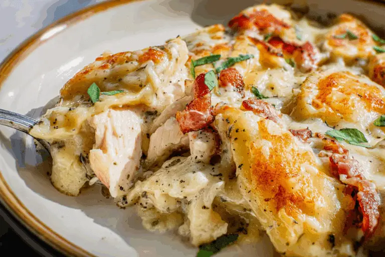 Chicken Alfredo Pierogi Casserole