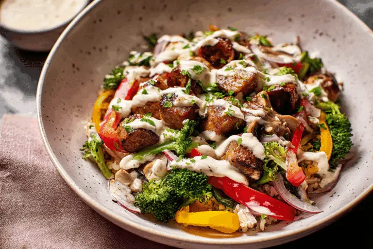 Sausage and Veggie Bowls with Easy Mustard Sauce