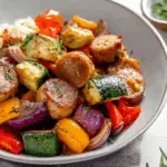 10 Minute Air Fryer Chicken Sausage and Veggies