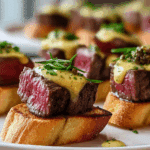 Grilled Beef Tenderloin Crostini with Béarnaise Sauce