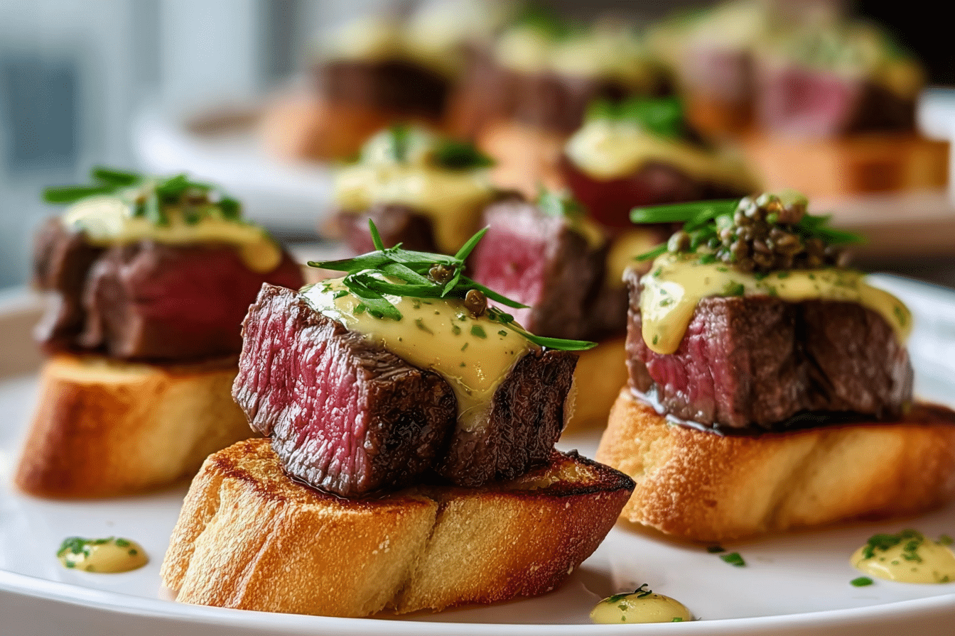 Grilled Beef Tenderloin Crostini with Béarnaise Sauce
