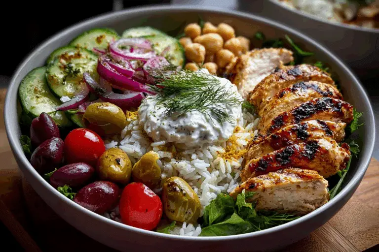 Ultimate Greek Chicken Power Bowl with Tzatziki & Rice