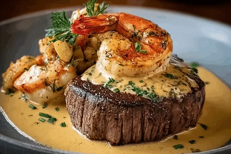 Surf and Turf with Creamy Garlic Butter Sauce