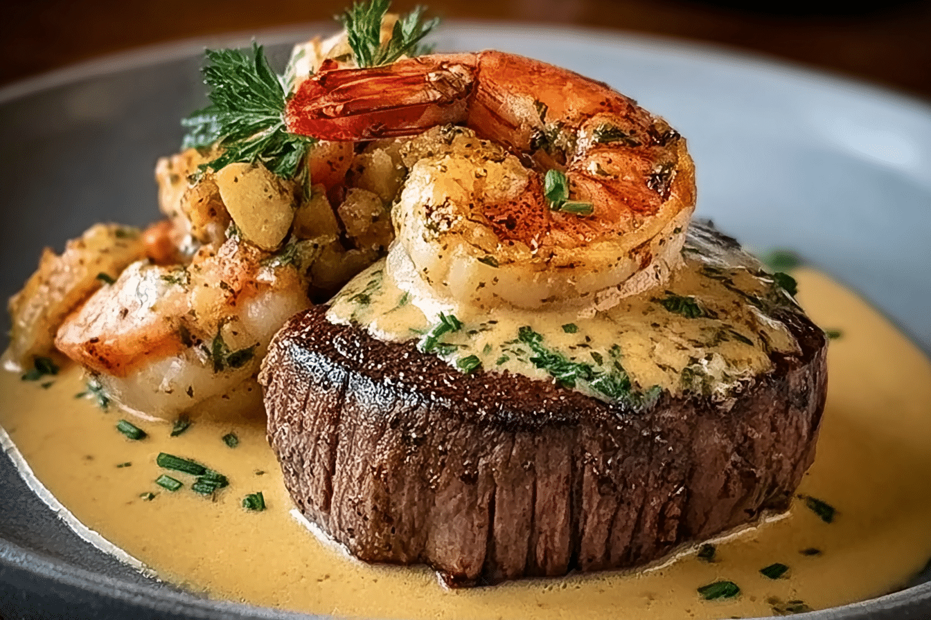 Surf and Turf with Creamy Garlic Butter Sauce