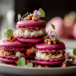 Savory Beet Macarons with Whipped Goat Cheese & Walnut Crunch