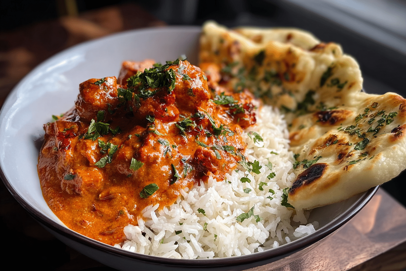 Epic Butter Chicken with Soft Rice & Golden Garlic Naan