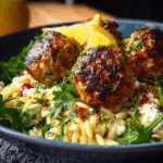 Baked Ricotta Lemon Meatballs over Orzo Salad