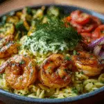 Lemon Dill Grilled Shrimp with Orzo & Roasted Veggies