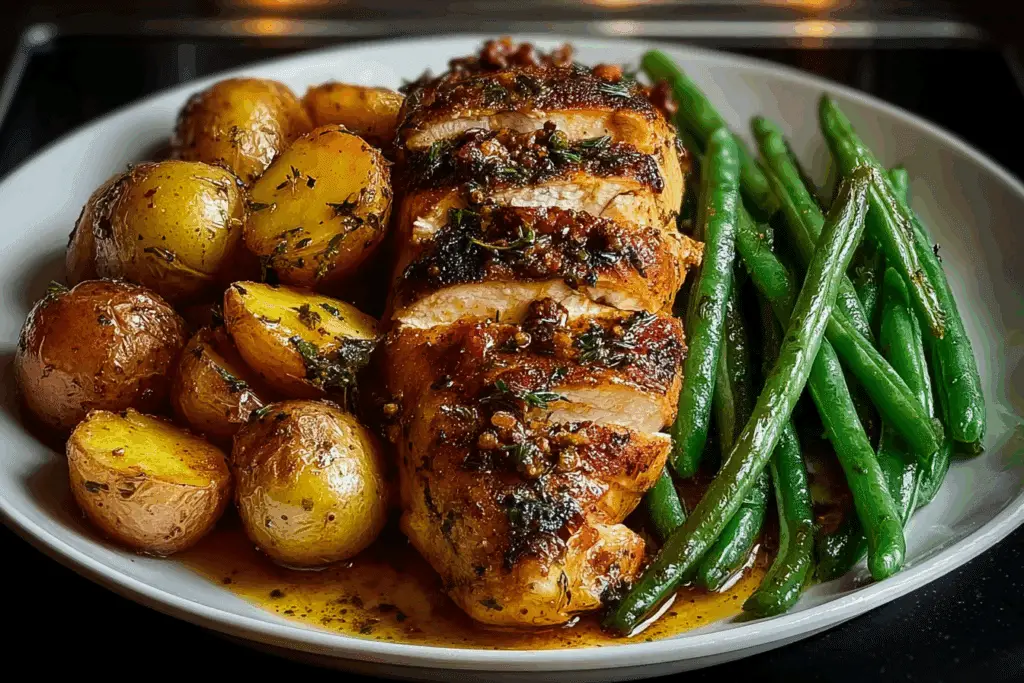 Epic One-Pan Garlic Herb Chicken with Crispy Potatoes & Green Beans