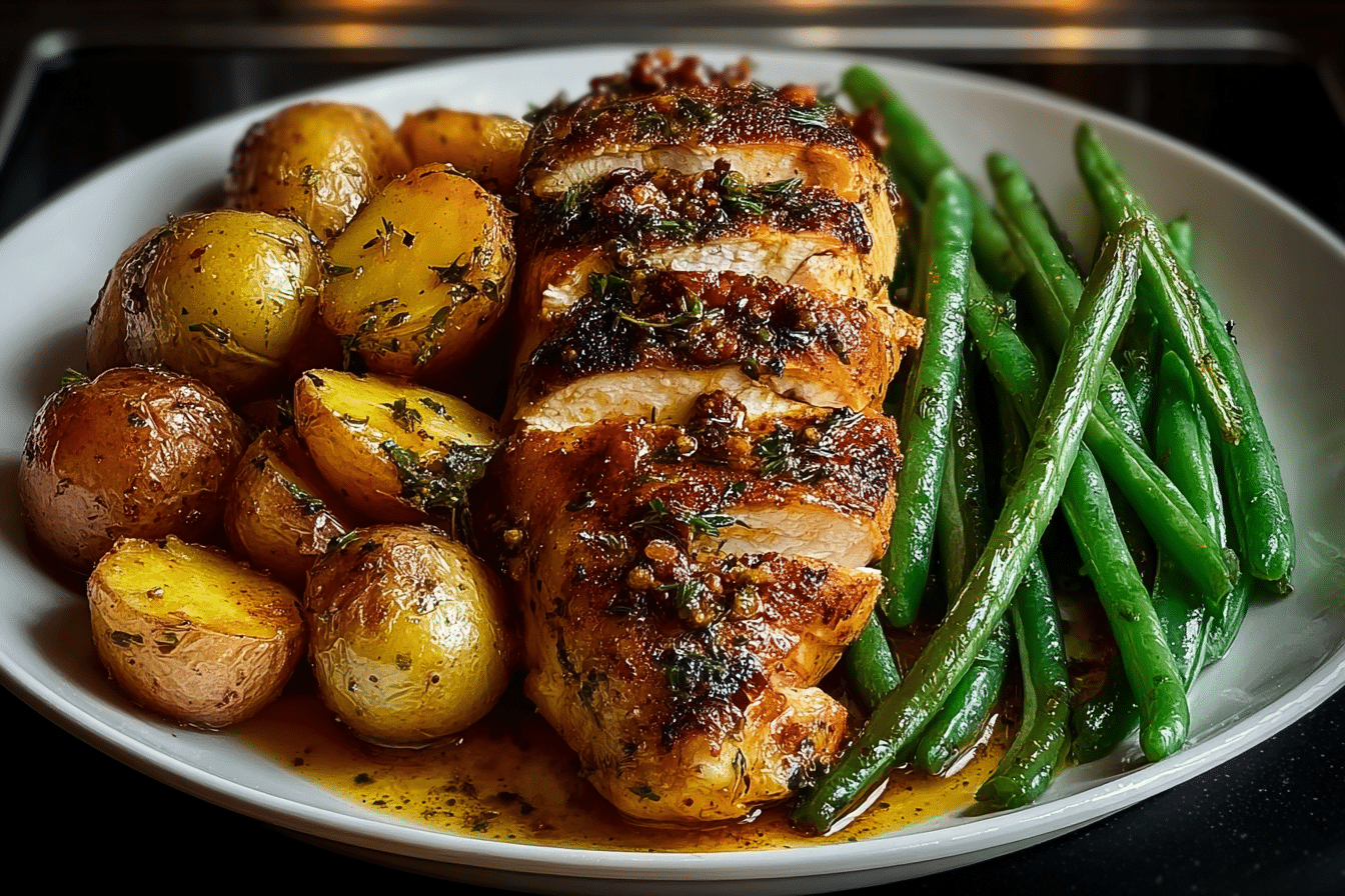 Epic One-Pan Garlic Herb Chicken with Crispy Potatoes & Green Beans