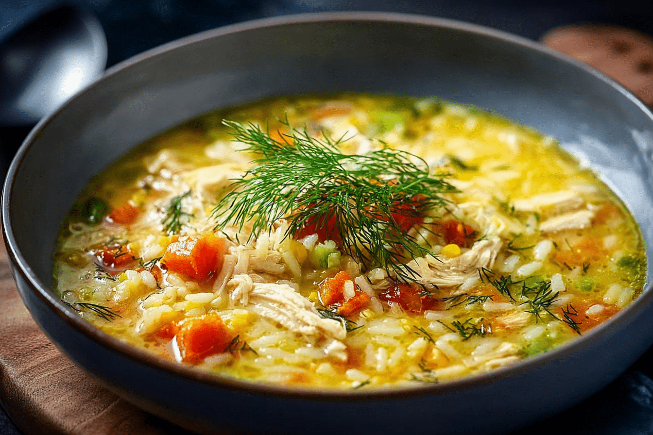 Creamy Chicken and Orzo Soup with Fresh Dill