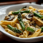 Creamy Chicken Penne with Mushrooms and Asparagus