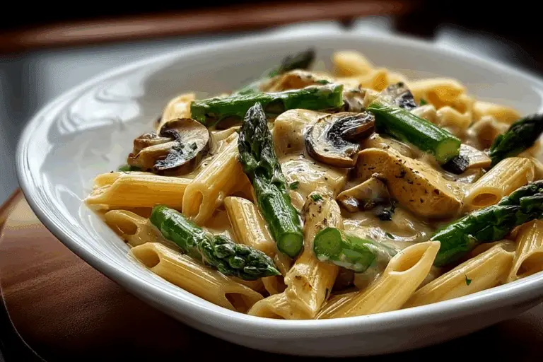 Creamy Chicken Penne with Mushrooms and Asparagus