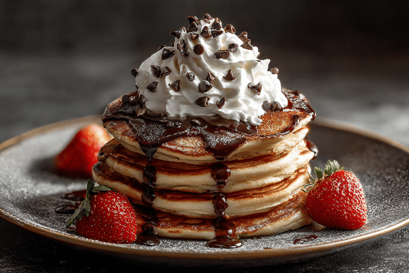 Chocolate Chip Pancakes with Whipped Cream