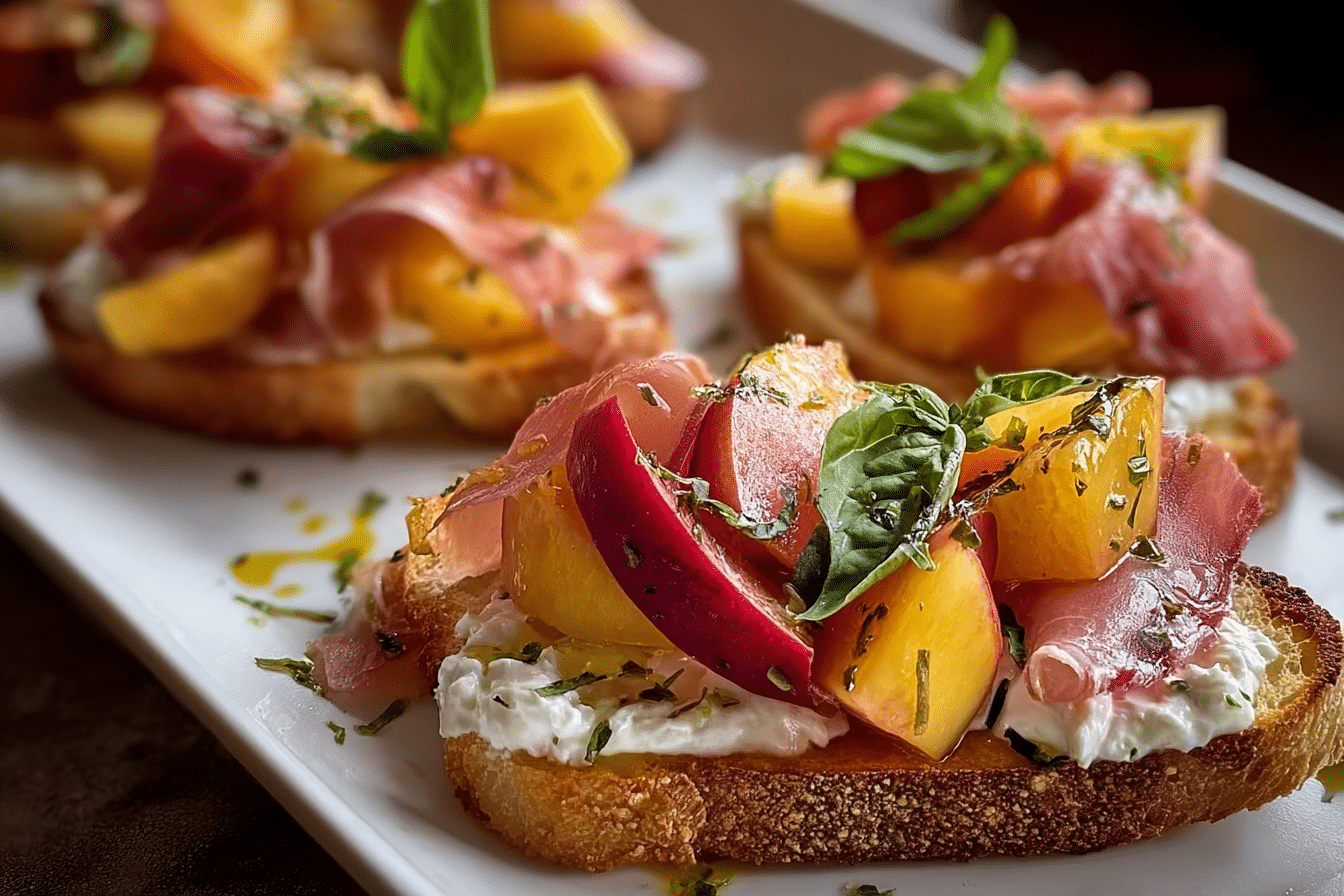 Cheesy Burrata Crostini with Prosciutto and Peaches: The Ultimate Summer Bite