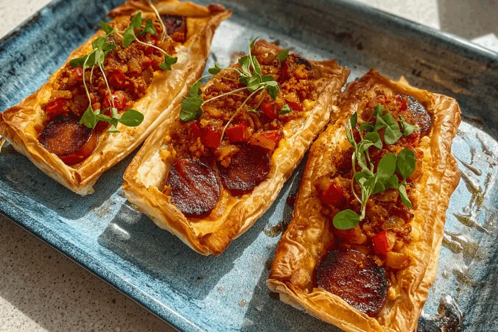 Cheesy Puff Pastry Hot Dog Boats