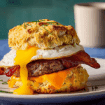 Super Meat Lovers Cheddar Biscuit Breakfast Sandwich