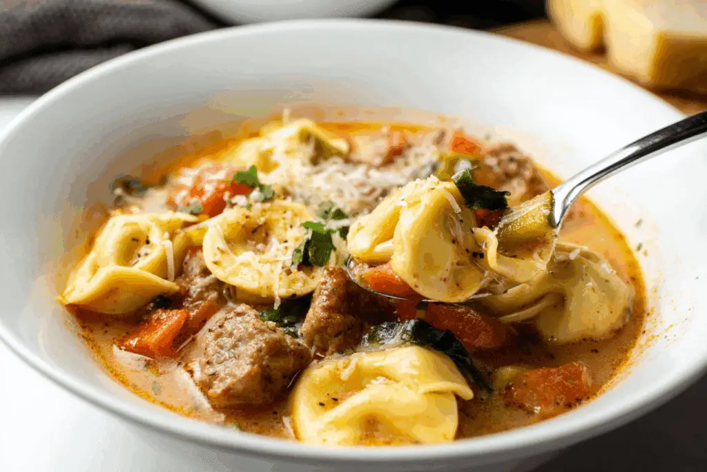 Easy Crockpot Sausage & Tortellini Soup