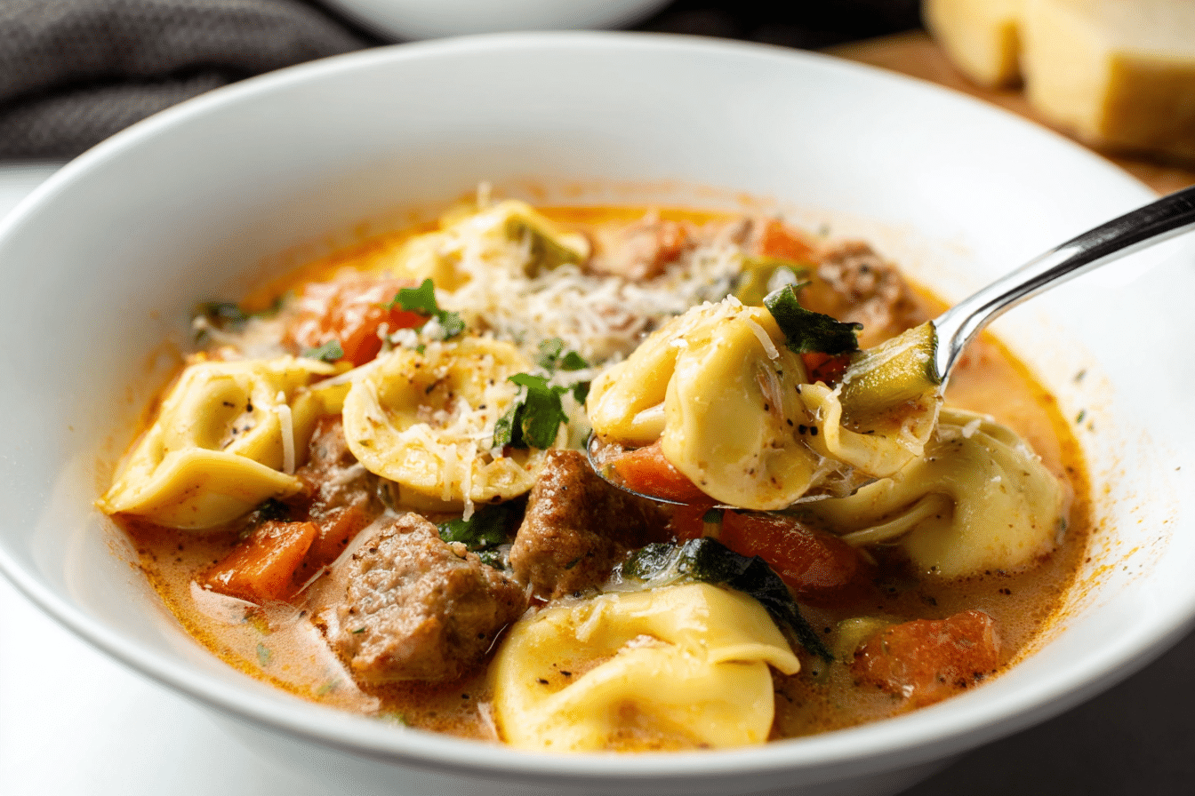Easy Crockpot Sausage & Tortellini Soup