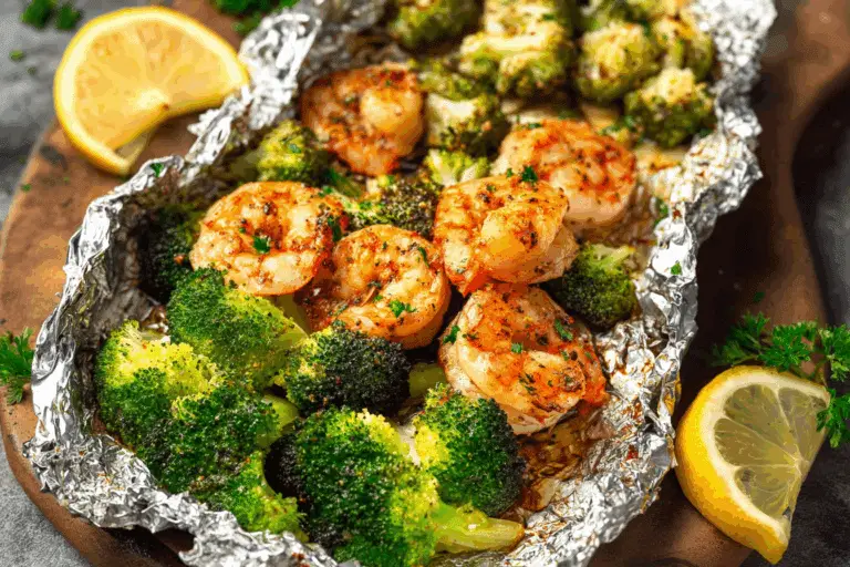 Baked Shrimp and Broccoli Foil Packs