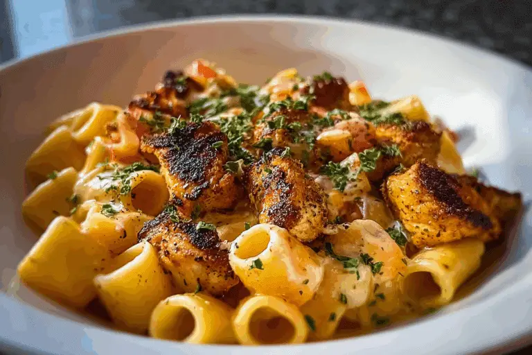 CAJUN CHICKEN BITES WITH CREAMY RIGATONI