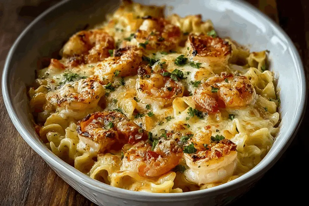 Easy Cheesy Shrimp Scampi Pasta Bake
