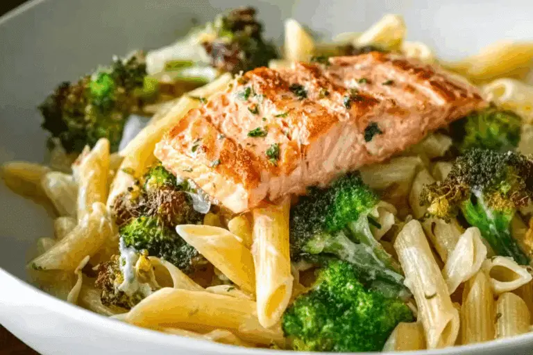 Spicy Salmon with Roasted Broccoli Penne