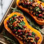 ISausage Stuffed Butternut Squash with Spinach, Pecans, and Cranberries