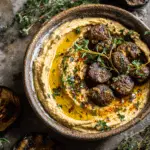 Smoky Aubergine Dip w/ Steak Bites