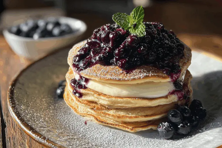 Blueberry Cheesecake Swirl Pancake stack