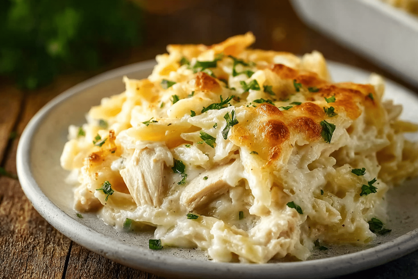 Dump-and-Bake Chicken Alfredo Rice Casserole