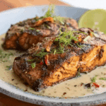 Stuffed Jerk Salmon in a Creamy Coconut Jerk Sauce