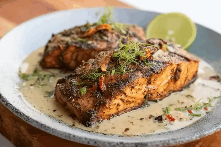 Stuffed Jerk Salmon in a Creamy Coconut Jerk Sauce