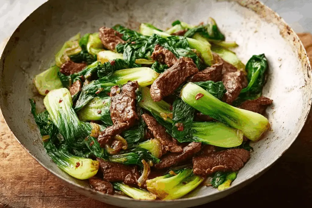 Stir-Fried Beef with Bok Choy in Garlic-Ginger Sauce